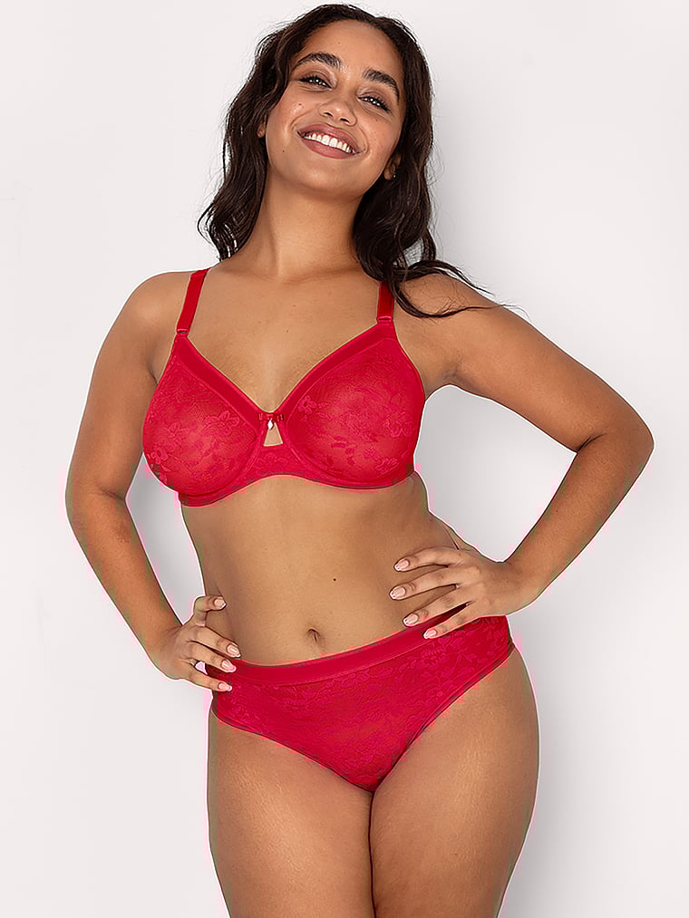Victoria's Secret, Curvy Couture Smooth Lace Unlined Bra, Diva Red, onModelFront, 1 of 3