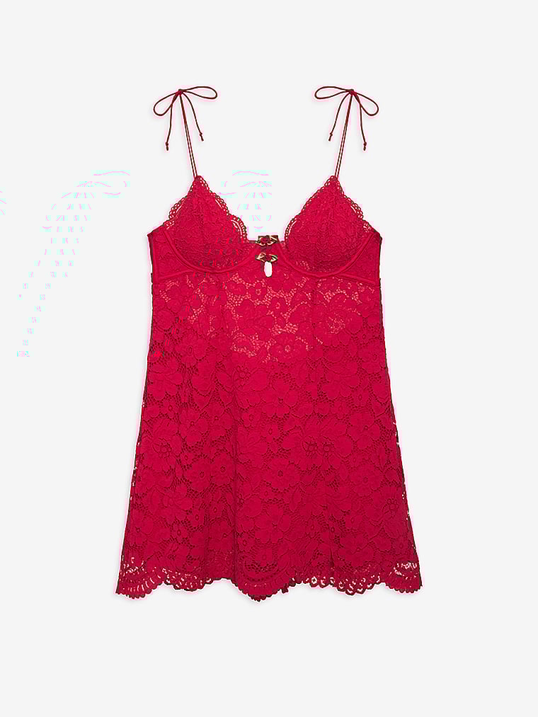 Victoria's Secret, For Love & Lemons Creamsicle Negligé mit Spitze, Knallrot, offModelFront, 4 of 5