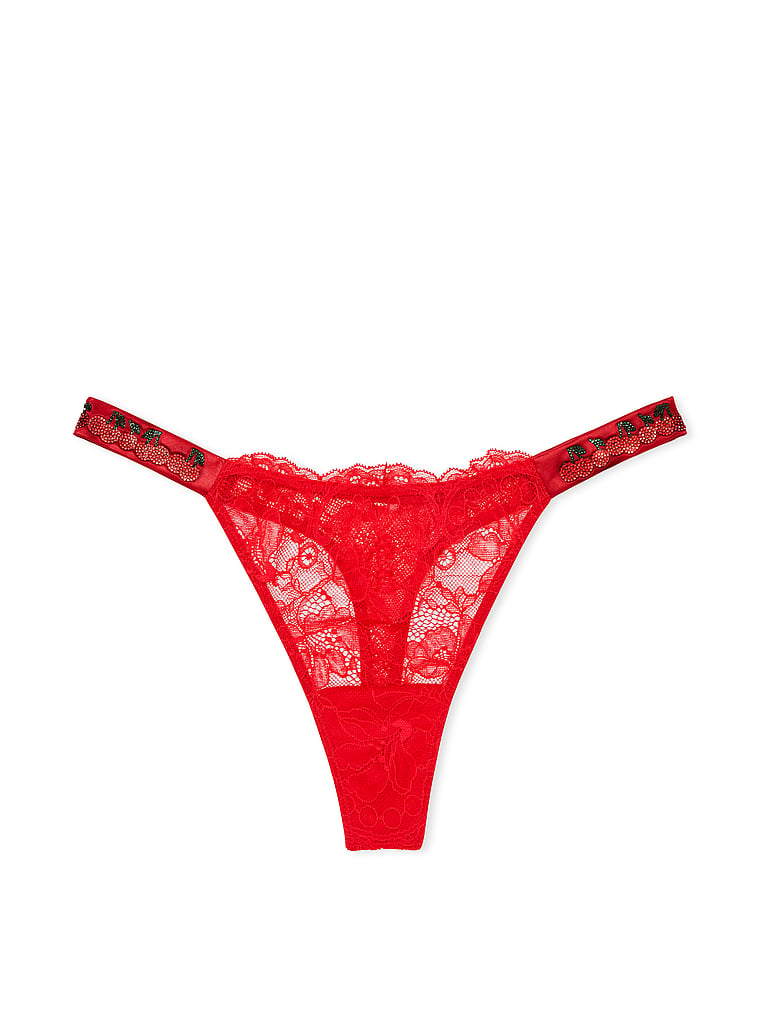 Victoria's Secret, Very Sexy Shine Strap Thong Panty, Cherry Red, offModelFront, 2 of 5