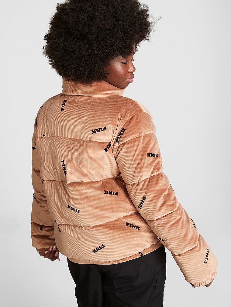 PINK Gerippte, kurze Steppjacke aus Velours, onModelBack, 2 of 5