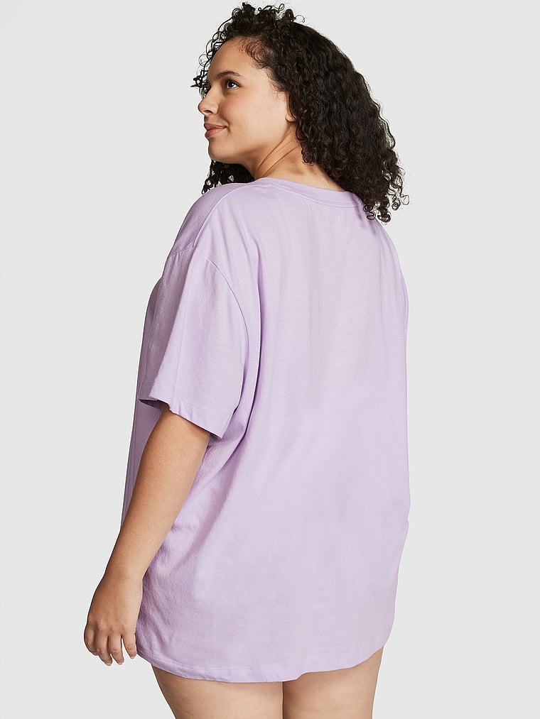 PINK Cotton Oversized Sleepshirt, Purple, onModelBack, 2 of 4