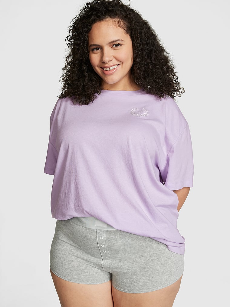 PINK Cotton Oversized Sleepshirt, Purple, onModelFront, 1 of 4
