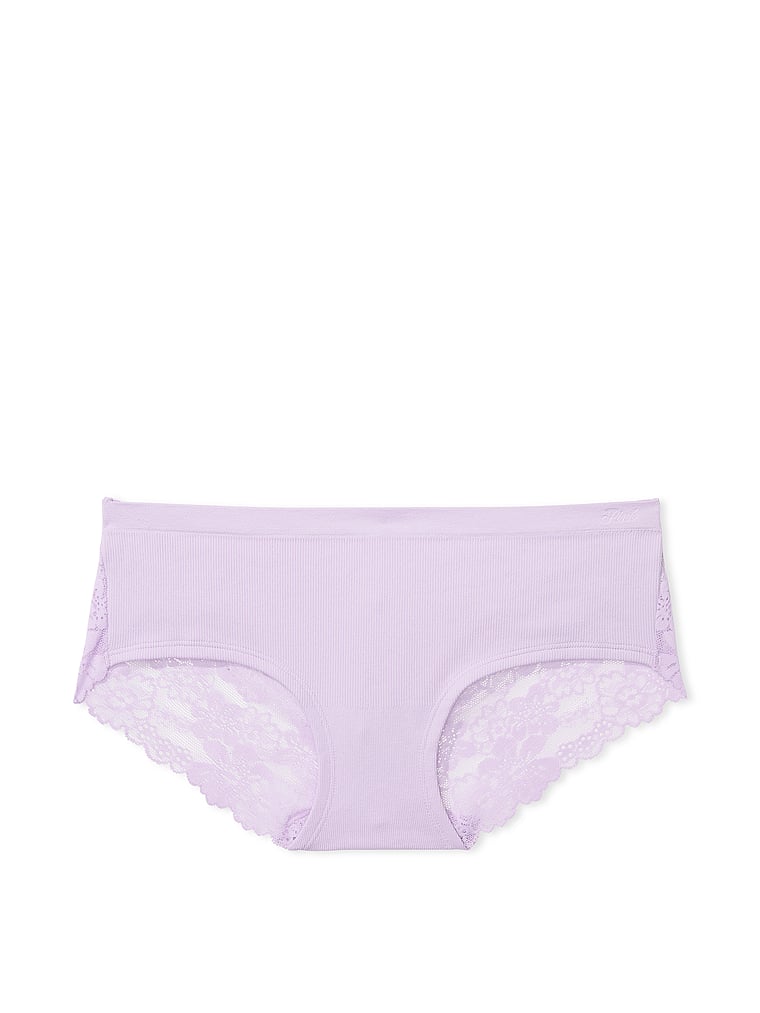 PINK Seamless Hiphugger Panty, Pastel Lilac Lace Back, offModelFront, 3 of 3