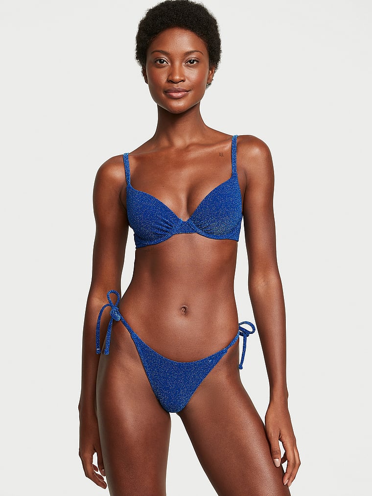 Victoria's Secret, Victoria's Secret Swim Shimmer Icon Push-Up Bikini Top, Diver Blue Shimmer, onModelFront, 1 of 4