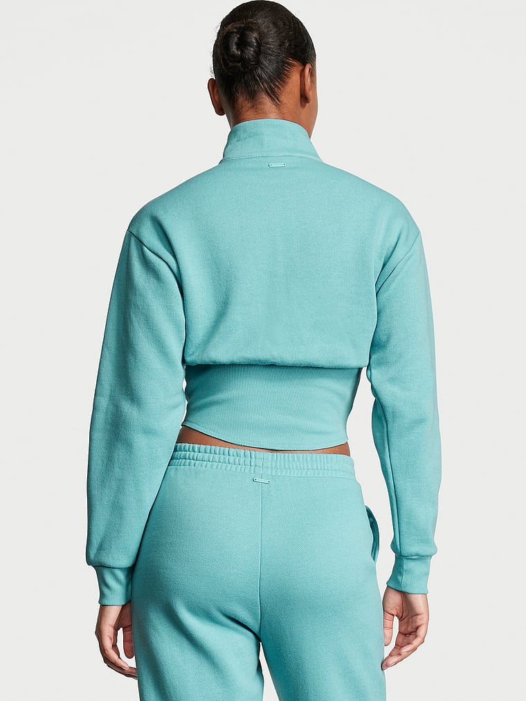 Victoria's Secret, Victoria's Secret Pullover aus Baumwollfleece mit Korsettdetail, kurzem Reißverschluss und Stehkragen, onModelBack, 2 of 3