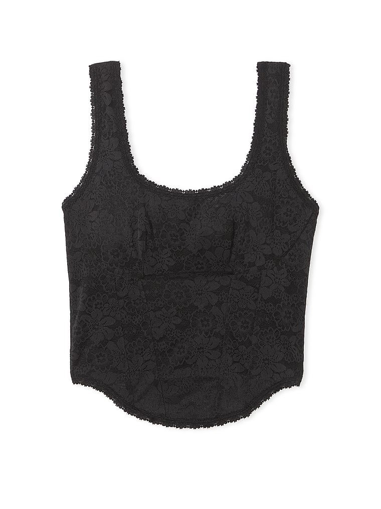 PINK Bralettes und BH-Oberteile Tailliertes Korsett-Oberteil, Reines Schwarz, offModelFront, 3 of 5