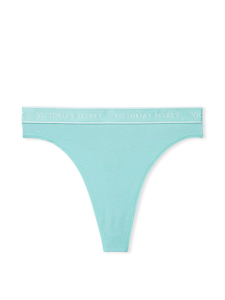 Victoria's Secret, Cotton Logo Cotton High-Waist Thong Panty, Fountain Blue, offModelFront, 3 of 3