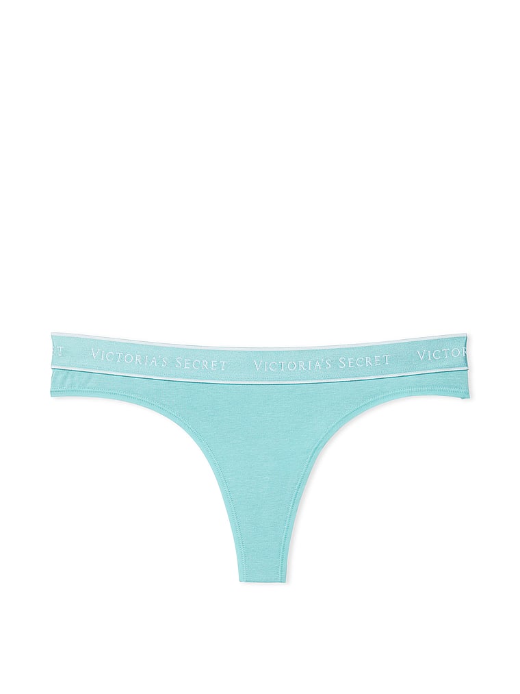 Victoria's Secret, Cotton Logo Cotton Thong Panty, Fountain Blue, offModelFront, 3 of 3