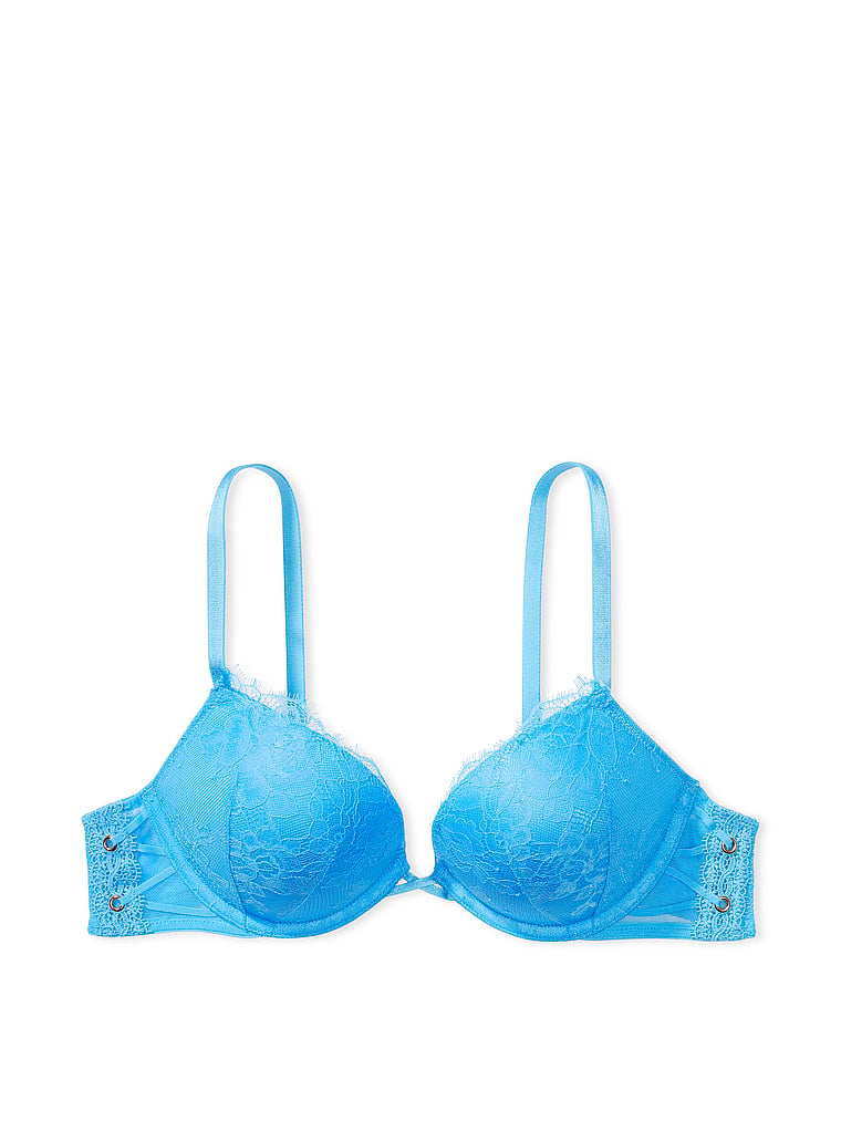 Victoria's Secret, Very Sexy Bombshell Rose Lace & Grommet Push-Up Bra, Capri Blue, offModelFront, 5 of 5