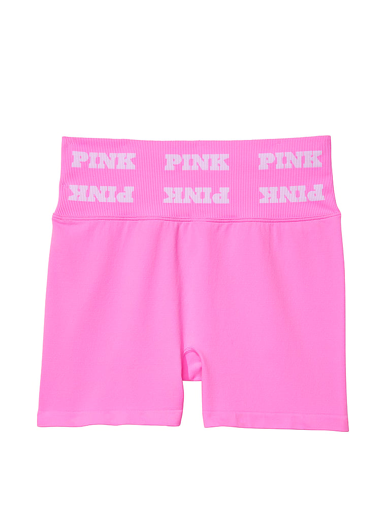 PINK Soft Seamless 3" Shorts, Lola Pink, offModelFront, 3 of 4