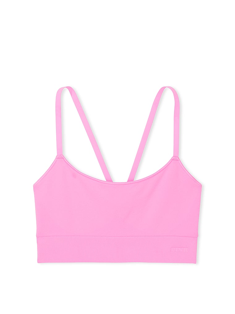 PINK Seamless Scoop Sports Bra, Lola Pink, offModelFront, 3 of 4