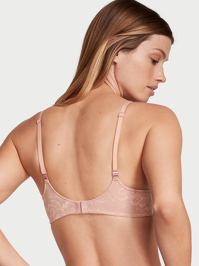 Victoria's Secret, Body by Victoria Invisible Lift Unlined Lace Demi Bra, Macaron, onModelBack, 2 of 5 Maggie is 5'7" or 170cm and wears 32B or Small