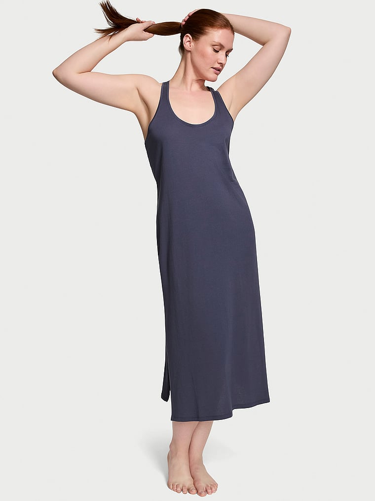 Victoria's Secret, Victoria's Secret Tank Maxi Sleepshirt, Slate Blue, onModelFront, 1 of 3 Katy is 5'11" or 180cm and wears Large