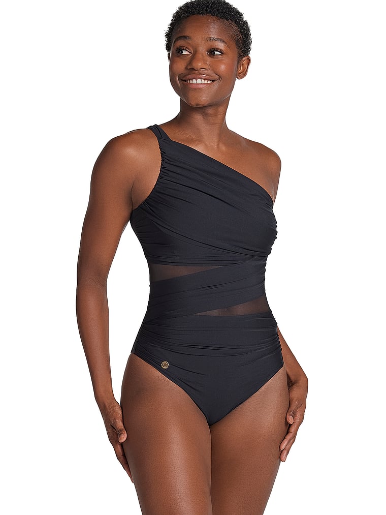 Victoria's Secret, Leonisa Shapewear Asymmetrischer, einteiliger Badeanzug mit figurformender Kompression, onModelFront, 1 of 3
