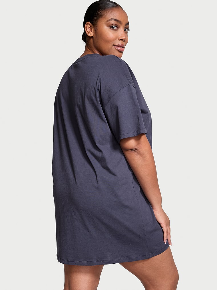 Victoria's Secret, Victoria's Secret Cotton Sleepshirt, Slate Blue, detail, 2 of 4 Brianna is 5'10" or 178cm and wears Extra Large