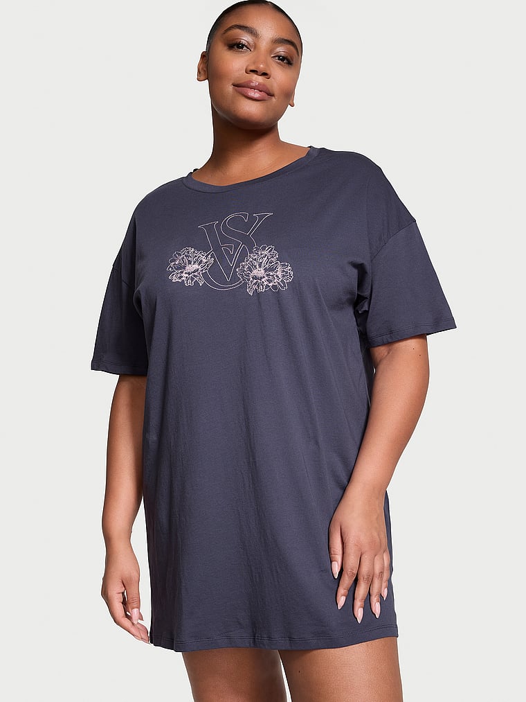 Victoria's Secret, Victoria's Secret Cotton Sleepshirt, Slate Blue, onModelFront, 1 of 4 Brianna is 5'10" or 178cm and wears Extra Large