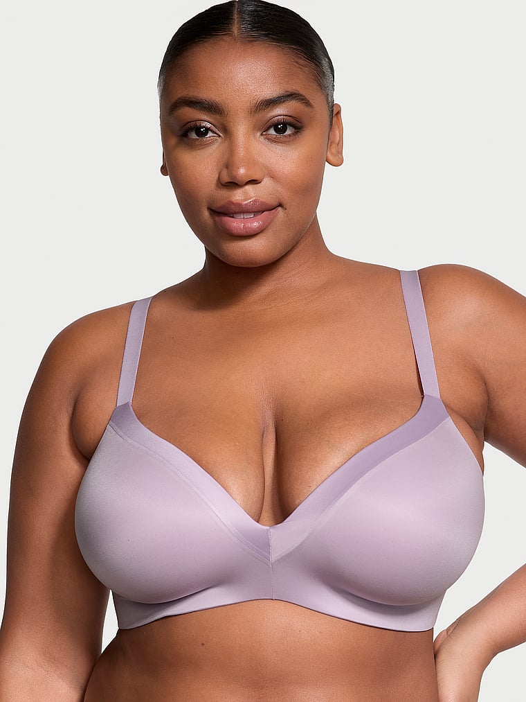 Victoria's Secret, Victoria's Secret Bare Infinity Flex Lightly Lined Wireless Full-Coverage Bra, Hope Lilac, onModelFront, 1 of 4 Brianna is 5'10" or 178cm and wears 38DD (E) or Extra Large