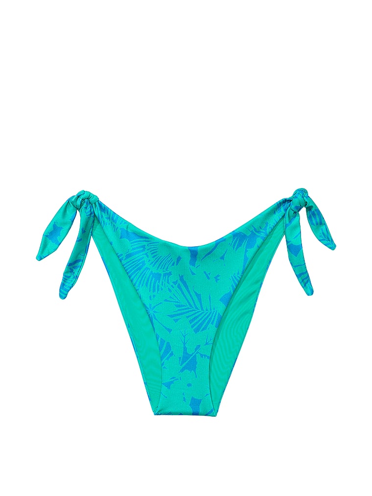 Victoria's Secret, Victoria's Secret Swim Brasilianische Bikinihose mit seitlicher Schnürung, Blau/Palme, offModelFront, 3 of 3