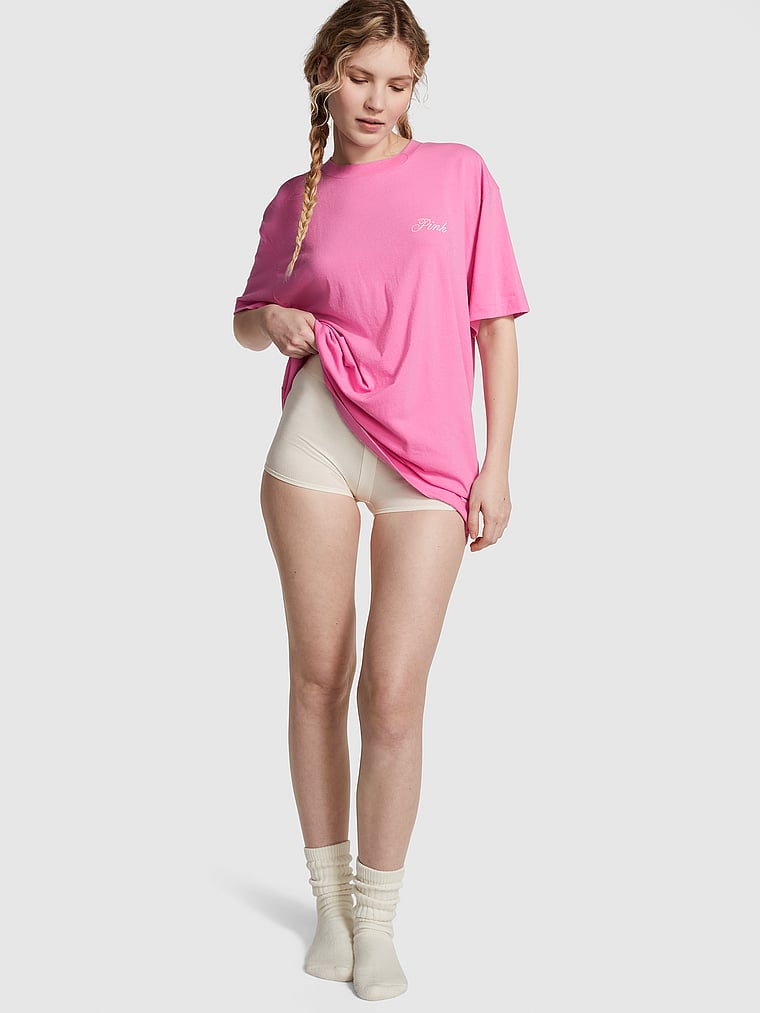 PINK Cotton Oversized Sleepshirt, Pink, onModelSide, 1 of 4