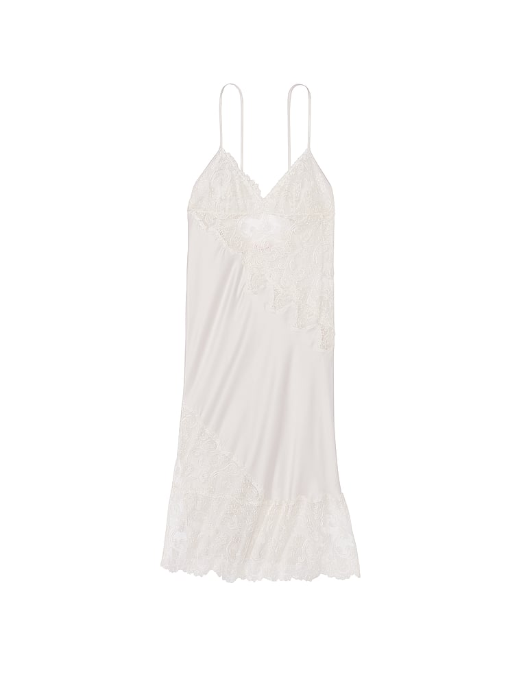 Victoria's Secret, Victoria's Secret Midi-Negligé aus Satin mit Boho-Blumenstickerei, offModelFront, 3 of 4