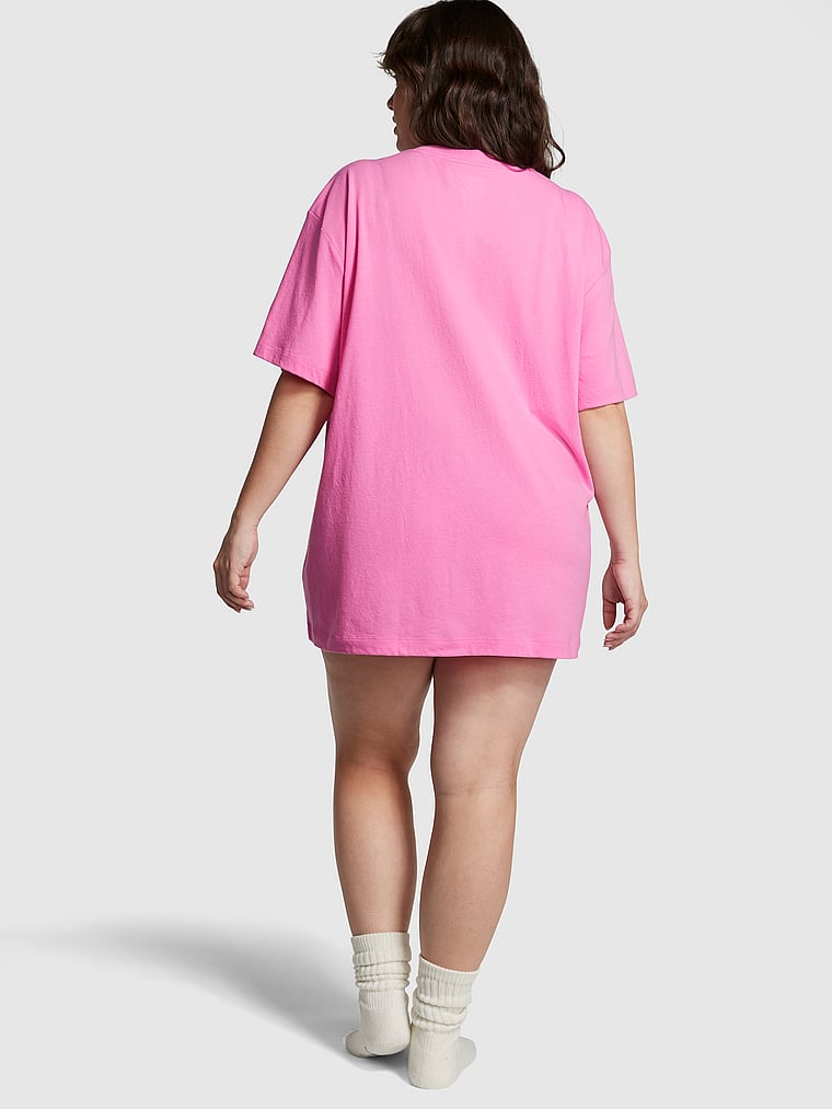 PINK Cotton Oversized Sleepshirt, Pink, onModelBack, 4 of 4