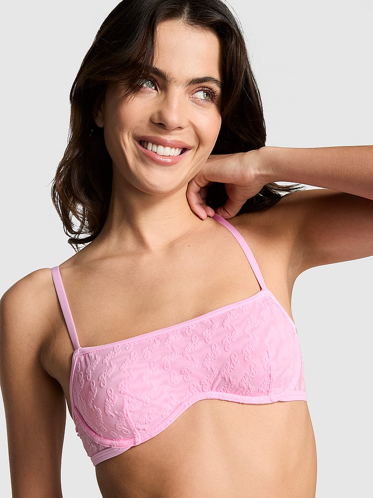 PINK Wink Unlined Scoop Bra, Pink Bubble, onModelFront, 1 of 4 Scarlett is 5'11" or 180cm and wears 34B or Small