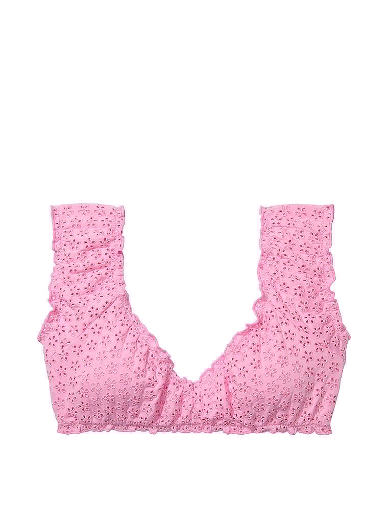 PINK von Frankies Bikinis Hudson Bikinioberteil mit Lochmuster, Rosa Sand mit Lochmuster, offModelFront, 3 of 3