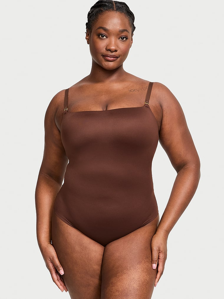 Victoria's Secret, Victoria's Secret BODYWEAR by Victoria with FeatherSoft™ Innovation Lightly Lined Bodysuit, Ganache, onModelFront, 1 of 4 Grace is 5'11" or 180cm and wears Large