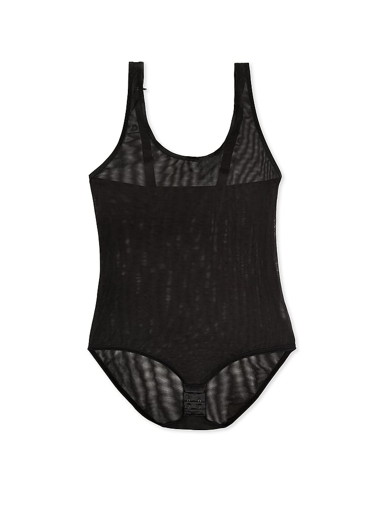 Victoria's Secret, Curvy Couture Body aus transparentem Netzstoff, Schwarz, offModelFront, 3 of 4