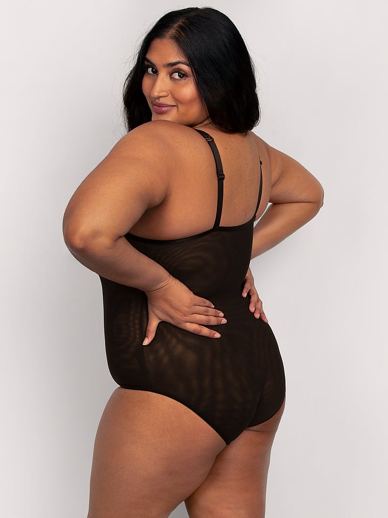 Victoria's Secret, Curvy Couture Body aus transparentem Netzstoff, Schwarz, onModelBack, 2 of 4