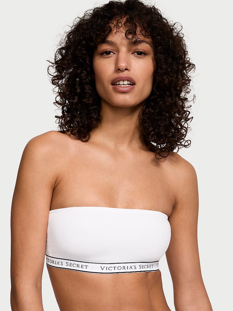 Victoria's Secret, Victoria's Secret Bügellose Bandeau-Bralette aus Baumwolle mit Logo, onModelFront, 1 of 4