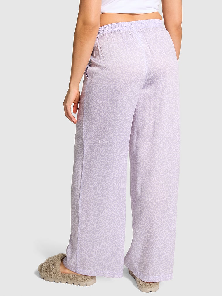 PINK TENCEL™ Wide-Leg Pajama Pants, Pastel Lilac Ditsy Floral, onModelBack, 2 of 3 Isabella is 5'9" or 175cm and wears Medium