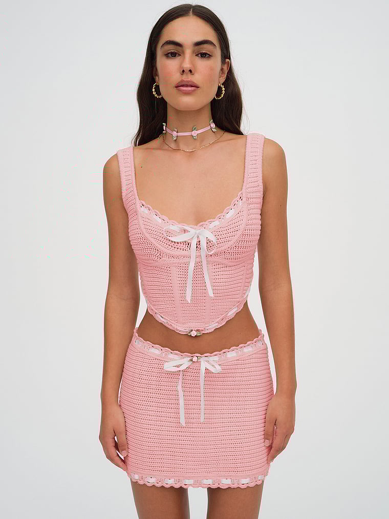 Victoria's Secret, For Love & Lemons Olina Häkel-Oberteil, Pink, onModelFront, 1 of 4