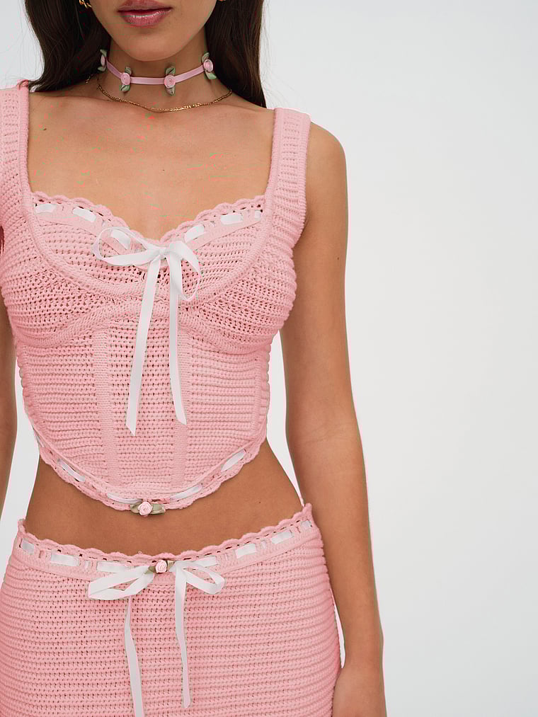 Victoria's Secret, For Love & Lemons Olina Häkel-Oberteil, Pink, onModelSide, 3 of 4