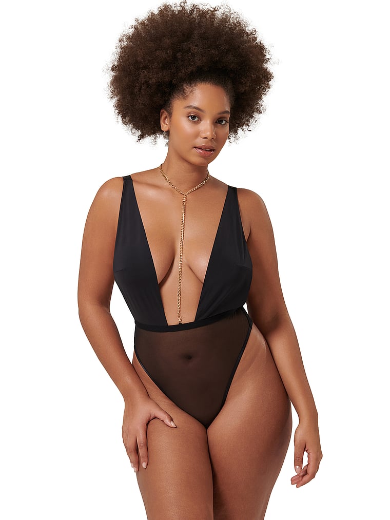 Victoria's Secret, BLUEBELLA Dali Soft Bodysuit, Black, onModelFront, 1 of 4