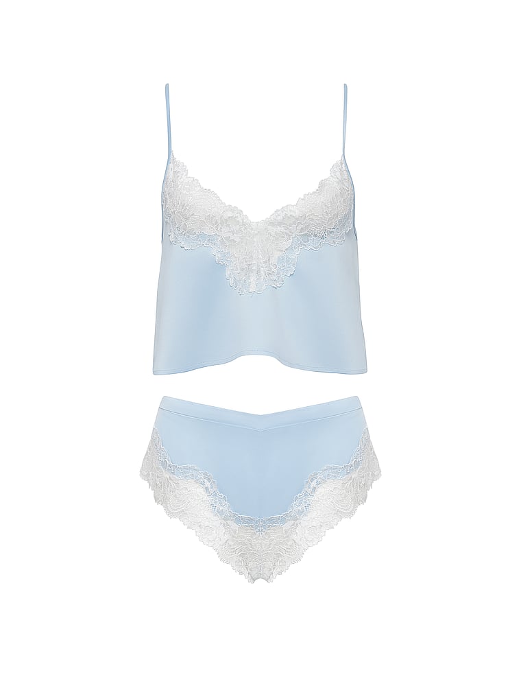 Victoria's Secret, BLUEBELLA Isabella Luxury Satin Cami and Short Set, Ice Water Blue, offModelFront, 3 of 4