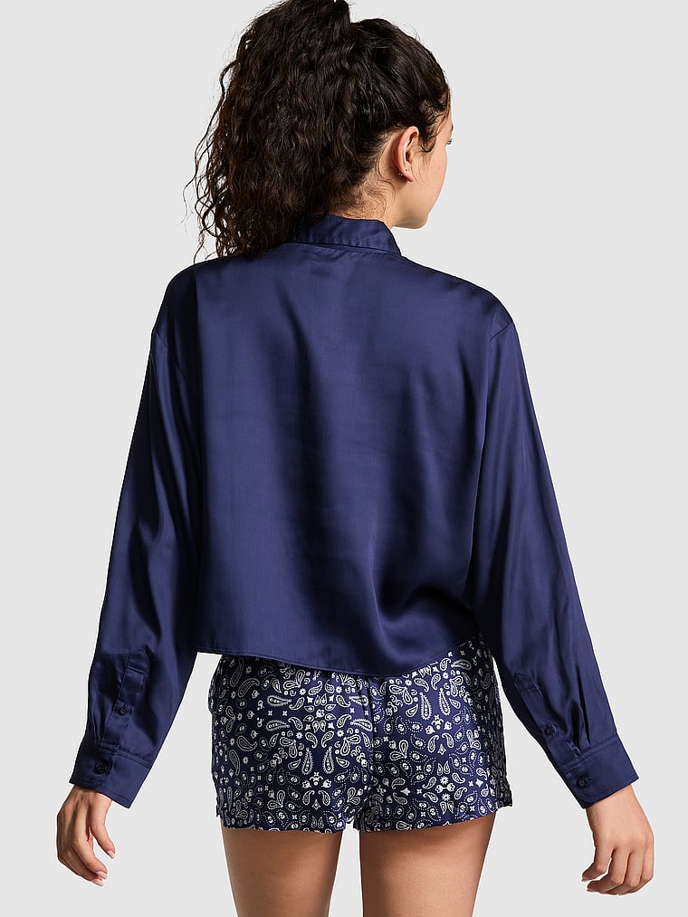 PINK TENCEL™ Long-Sleeve Sleepshirt, Midnight Navy, onModelBack, 2 of 5