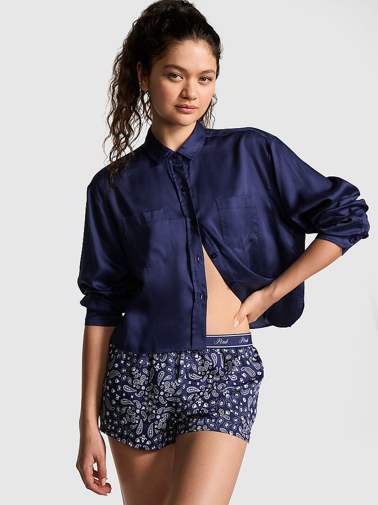 PINK TENCEL™ Langärmeliges Schlafshirt, Dunkles Marineblau, onModelFront, 1 of 5