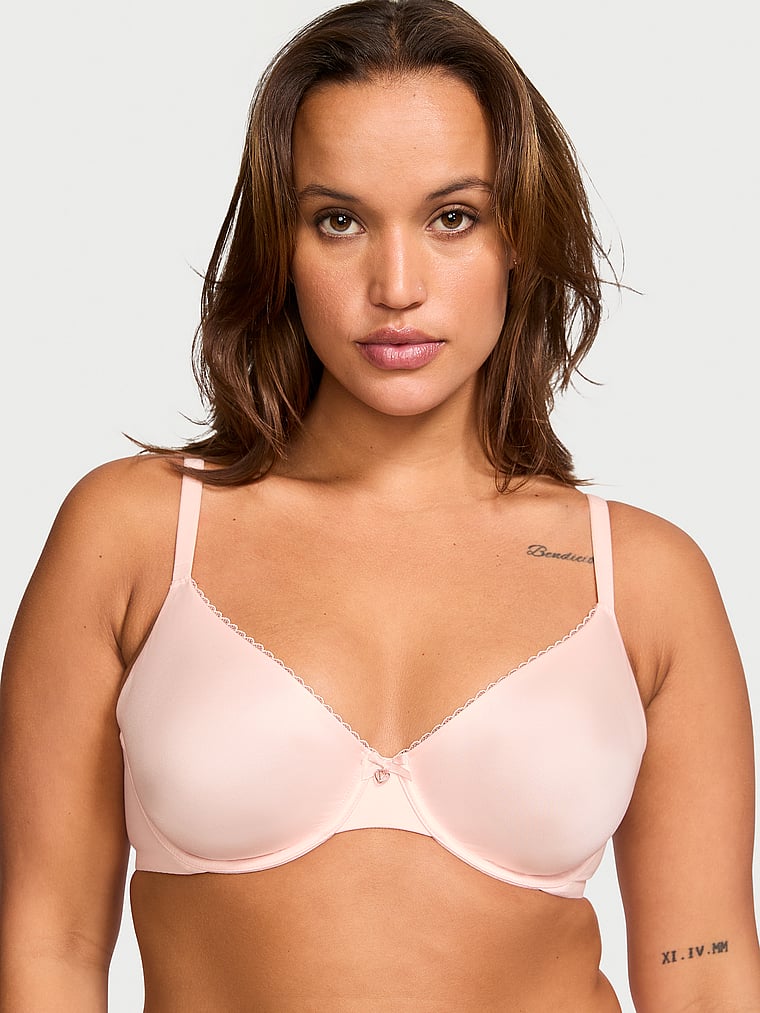 Victoria's Secret, Body by Victoria Invisible Lift Unlined Smooth Demi Bra, Purest Pink, onModelFront, 1 of 4 Sofia  is 5'8" or 173cm and wears 36D or Large