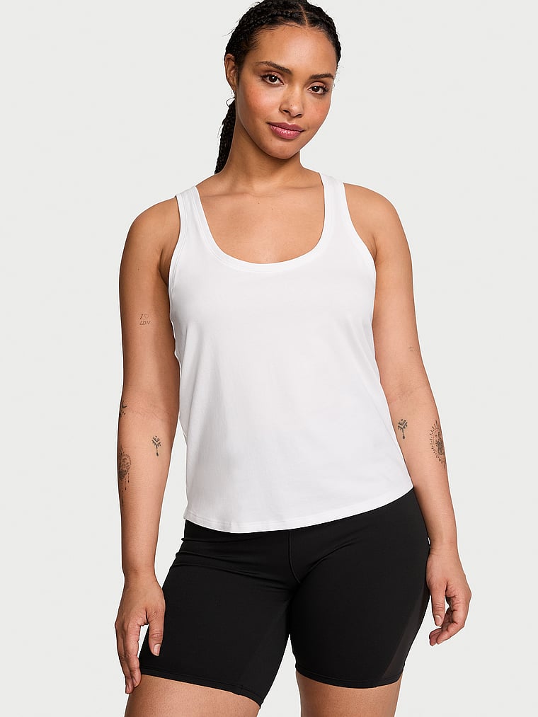 Victoria's Secret, Victoria's Secret New Style! VS Cotton Tank Top, Vs White, onModelFront, 1 of 3 Gilly  is 5'10" or 178cm and wears Large