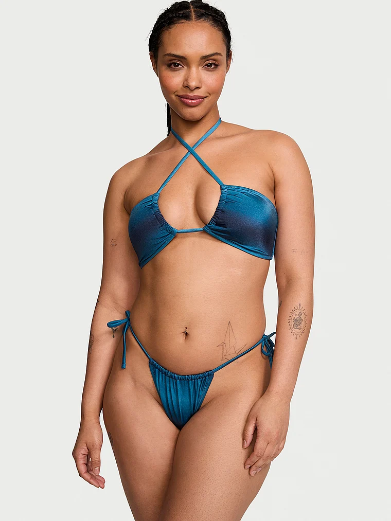 Victoria's Secret, Victoria's Secret Swim Mix & Match String Thong Bikini Bottom, Blue Ombre, onModelBack, 2 of 3 Gilly  is 5'10" or 178cm and wears Large