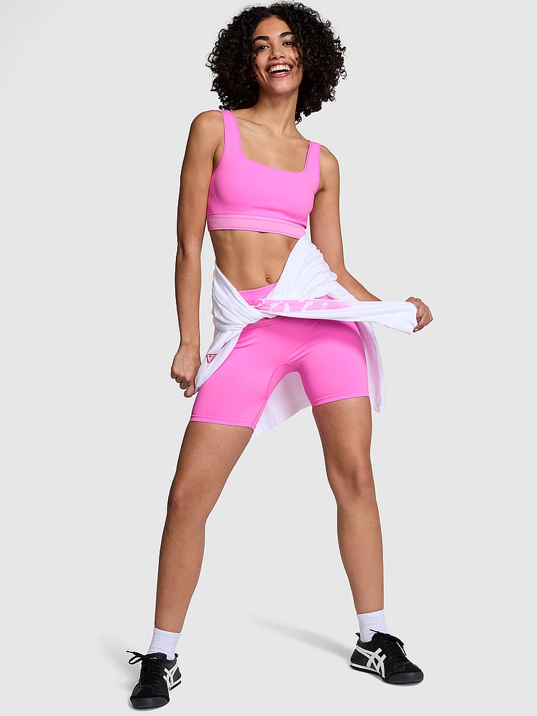 PINK PINK Flip It Seamless Foldover Bike Shorts, Pink, onModelSide, 4 of 4 Vanessa is 5'10" or 178cm and wears Small