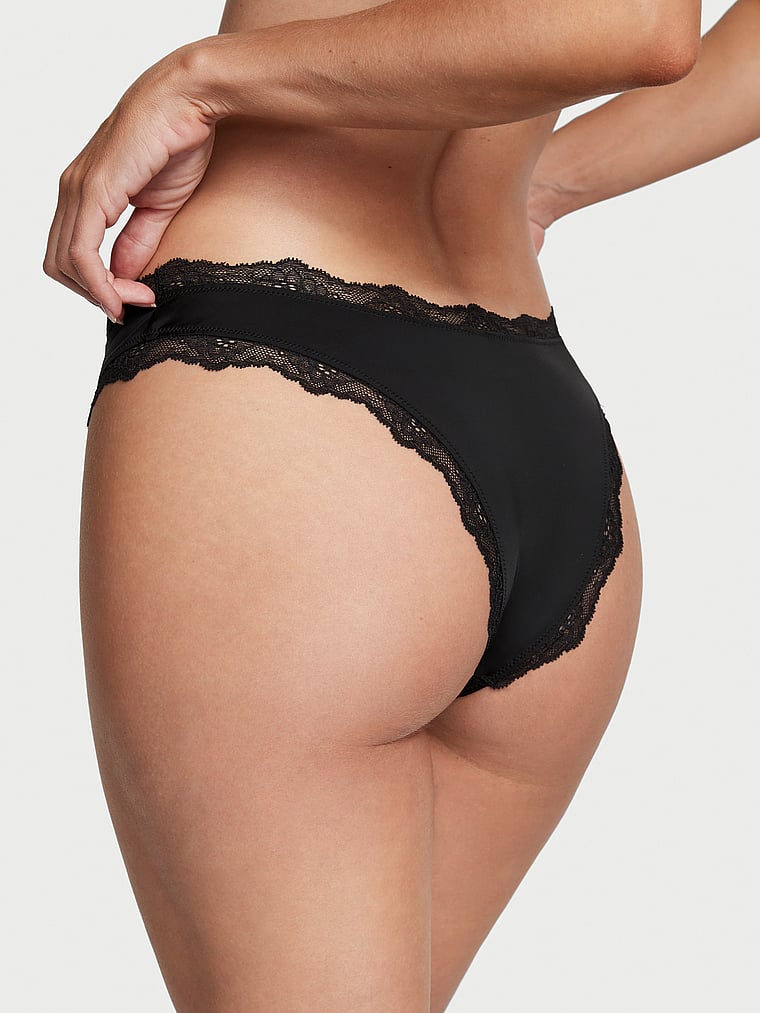 Victoria's Secret, Dream Angels Brasilianisches Höschen mit glattem Design und Spitze, Schwarz, onModelBack, 1 of 3