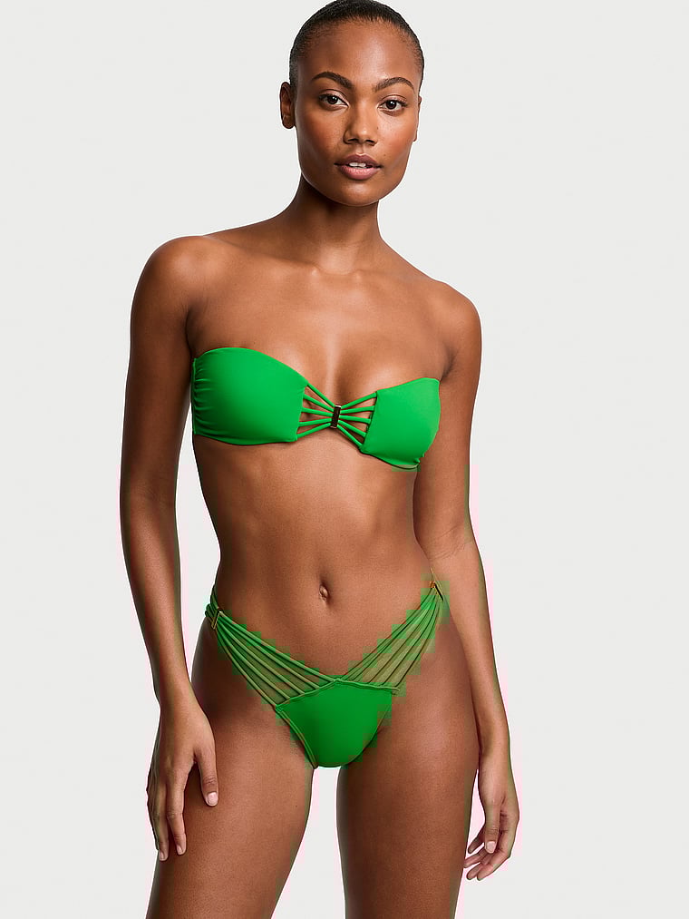 Victoria's Secret, Victoria's Secret Swim VS Archives Swim Strappy Bandeau Bikini Top, Island Jade, onModelFront, 1 of 3 Ange-Marie is 5'10" or 178cm and wears 34B or Small