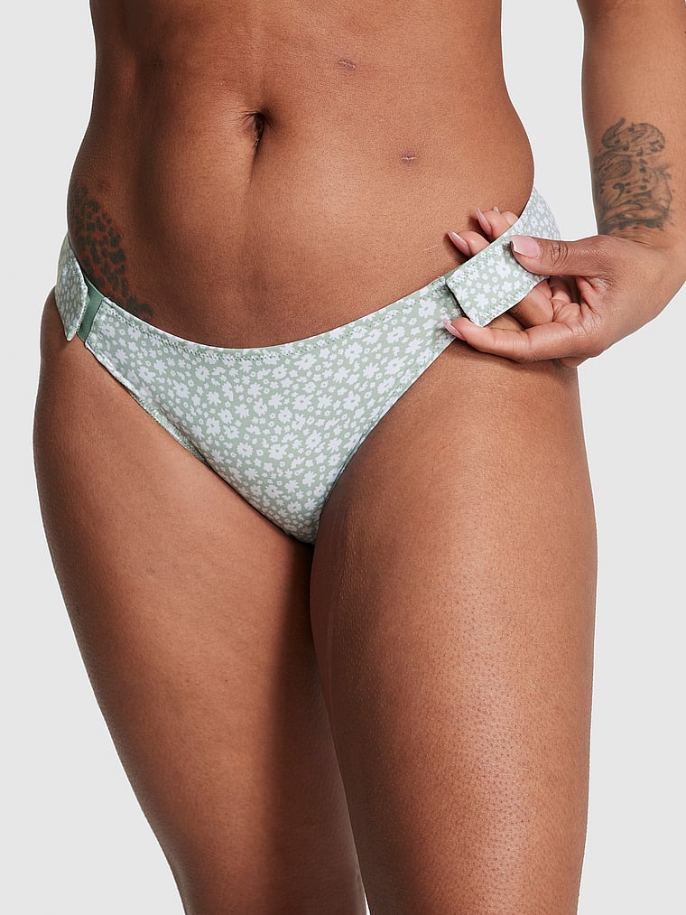 PINK Adaptive Bikini Panty, Iceberg Green Floral Print, onModelFront, 1 of 4 Model is 5'1" or 155cm and wears Small