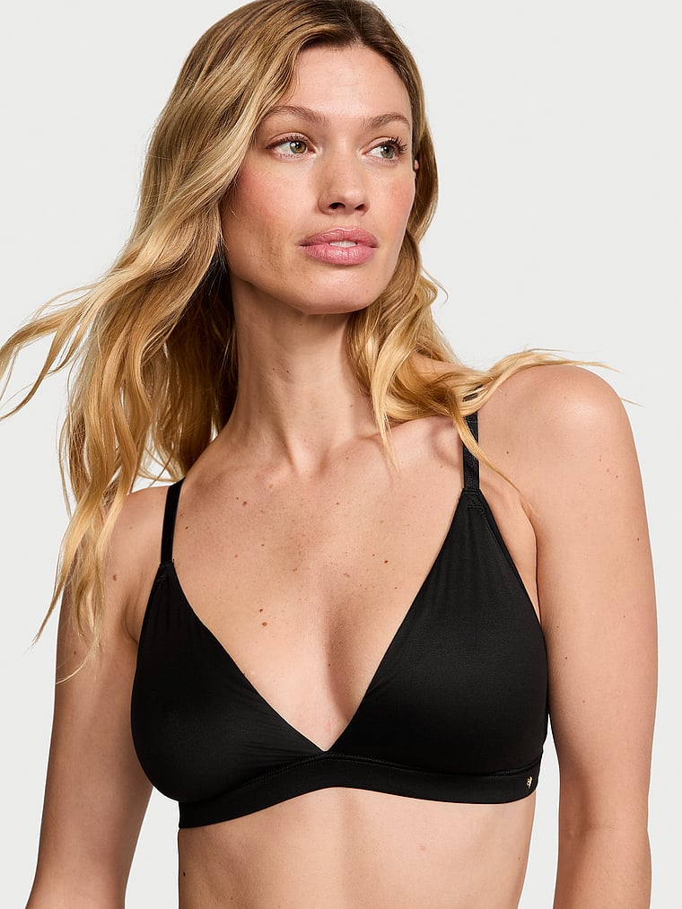 Victoria's Secret, Dream Angels Smooth Triangle Bralette, Black, onModelFront, 1 of 3 Maggie is 5'7" or 170cm and wears 32B or Small