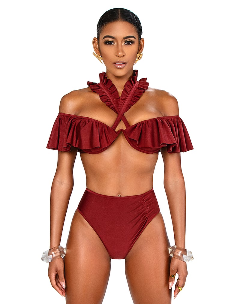 Victoria's Secret, Bfyne Remi Swim Top, Wine, onModelFront, 1 of 3