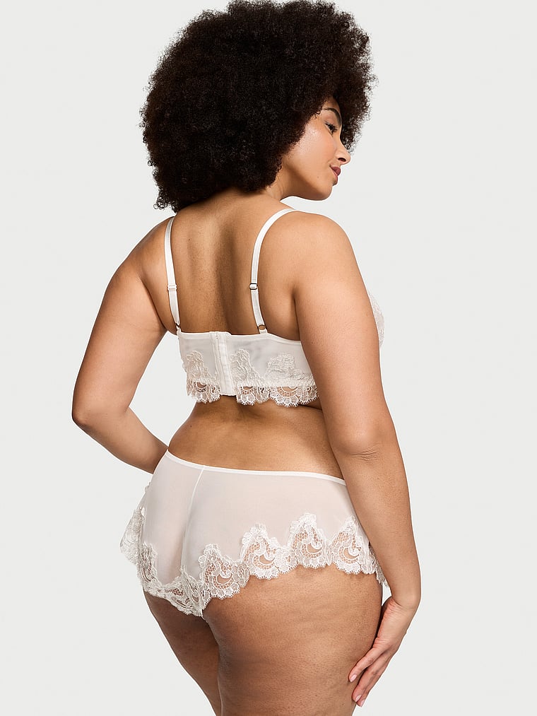 Victoria's Secret, Victoria's Secret Boho Floral Embroidery Bralette & Panty Set, White/Ivory, onModelBack, 2 of 3 Shadia  is 5'11" or 180cm and wears Extra Extra Large