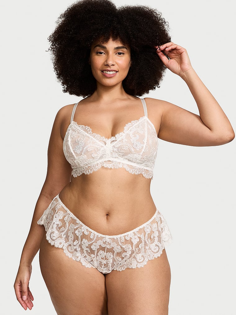 Victoria's Secret, Victoria's Secret Boho Floral Embroidery Bralette & Panty Set, White/Ivory, onModelFront, 1 of 3 Shadia  is 5'11" or 180cm and wears Extra Extra Large