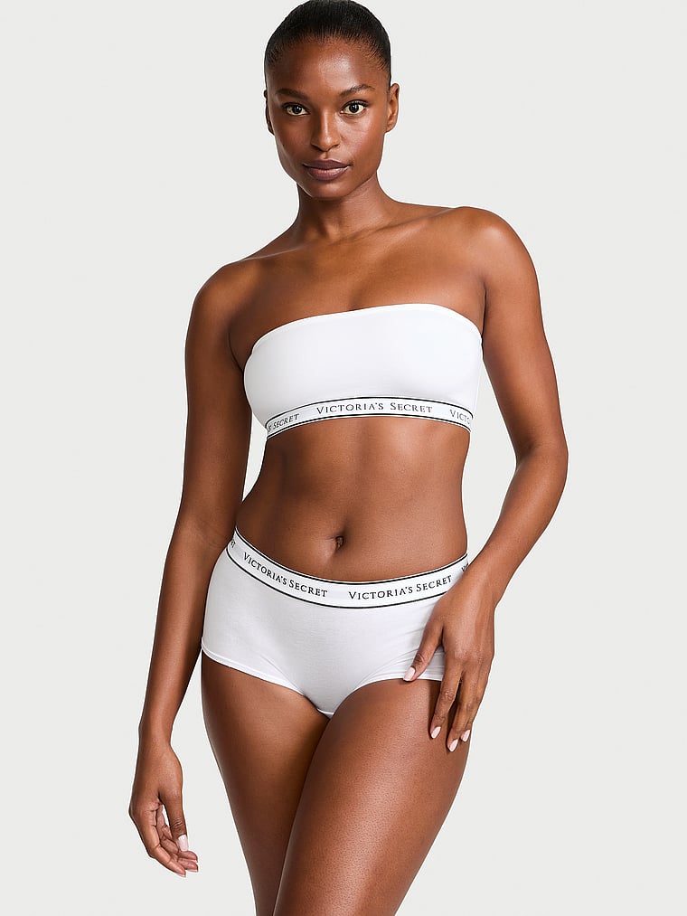 Victoria's Secret, Victoria's Secret Bügellose Bandeau-Bralette aus Baumwolle mit Logo, onModelSide, 3 of 4